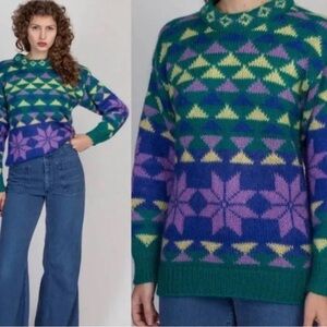 Vintage Gallagher 80’s Fair Isle Mohair Shoulder Pads Sweater Unisex Size Small